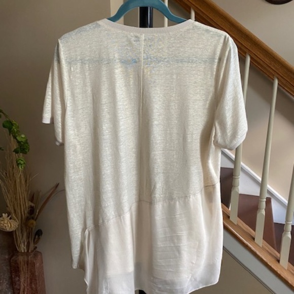 PER SE by Carlisle Women Linen Tunic Asymmetrical Sheer Hem Size 12 - Picture 2 of 12